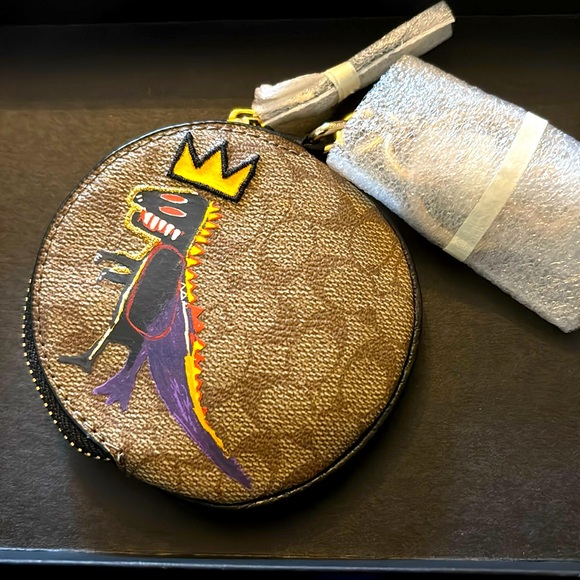 NWT COACH JEAN BASQUIAT SIGNATURE CANVAS CIRCULAR KEYRING ZIP COIN POUCH - Picture 7 of 7
